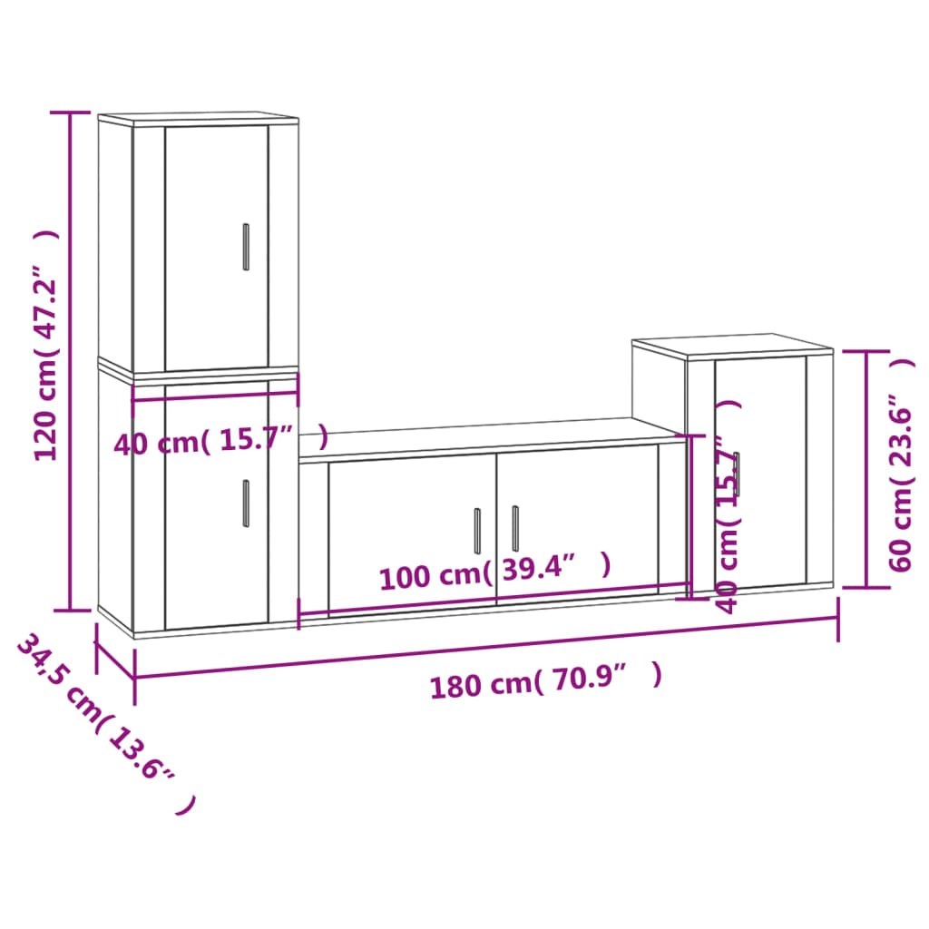 4 piece TV cabinet set smoked oak effect engineered wood