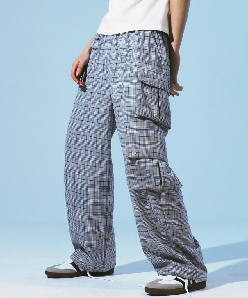 PRENDA Check Cargo Pocket String Pants Blue
