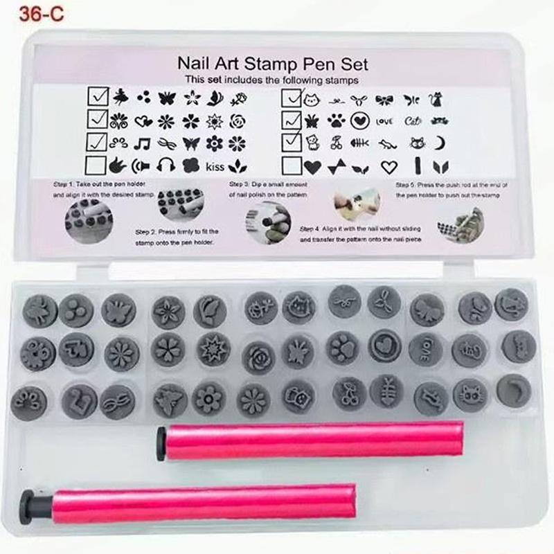 12/36PCS Nail Art Stamp Pen Set - Dotting Tools for Graffiti Flower Design, DIY Simple Manicure Handicraft Stamper Kit
