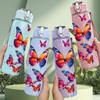 1PC Colorful Butterfly Art Pattern 750ml Color Plastic Sports Water Bottle Leakproof Flip Straw Lid Suitable for Sports Office Home Use