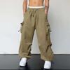 Men's Casual Cargo Pants Fashion Streetwear Classic Man Straight Wide-leg Pants Drawstring Workwear Trendy Loose Cargo Trousers