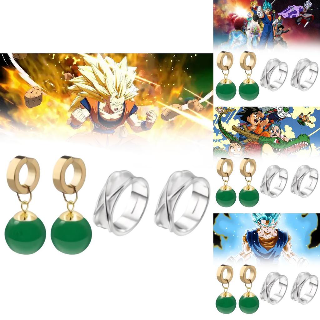 Dragon Ball Super Goku Earrings And Ring Anime Collectible Set For Cosplay Fans
