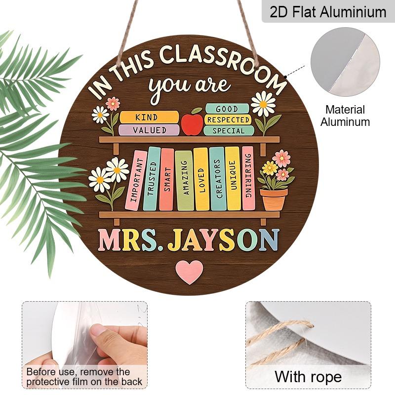 2D Flat, Vintage-style Premium Aluminum Wall Covering, Available In Various Sizes. Adorned with Book, Flower, and Apple Motifs. Suitable for Indoor