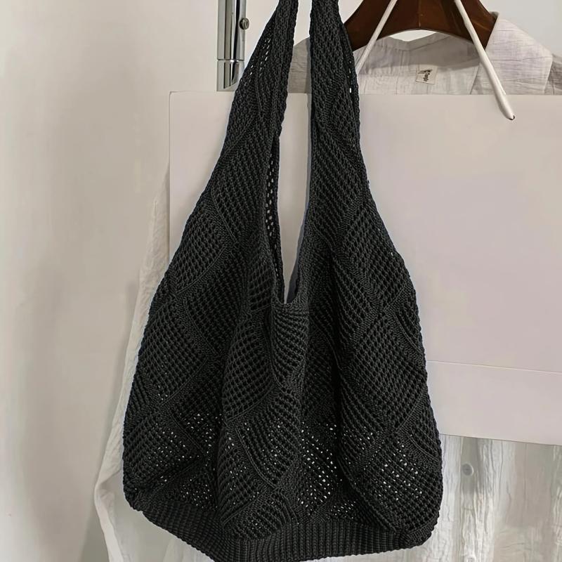Vintage Hohlstricktasche Gewebte Tasche Damenhandtasche Häkeltasche Einfarbige Hohl-Henkeltasche Reise-Umhängetasche