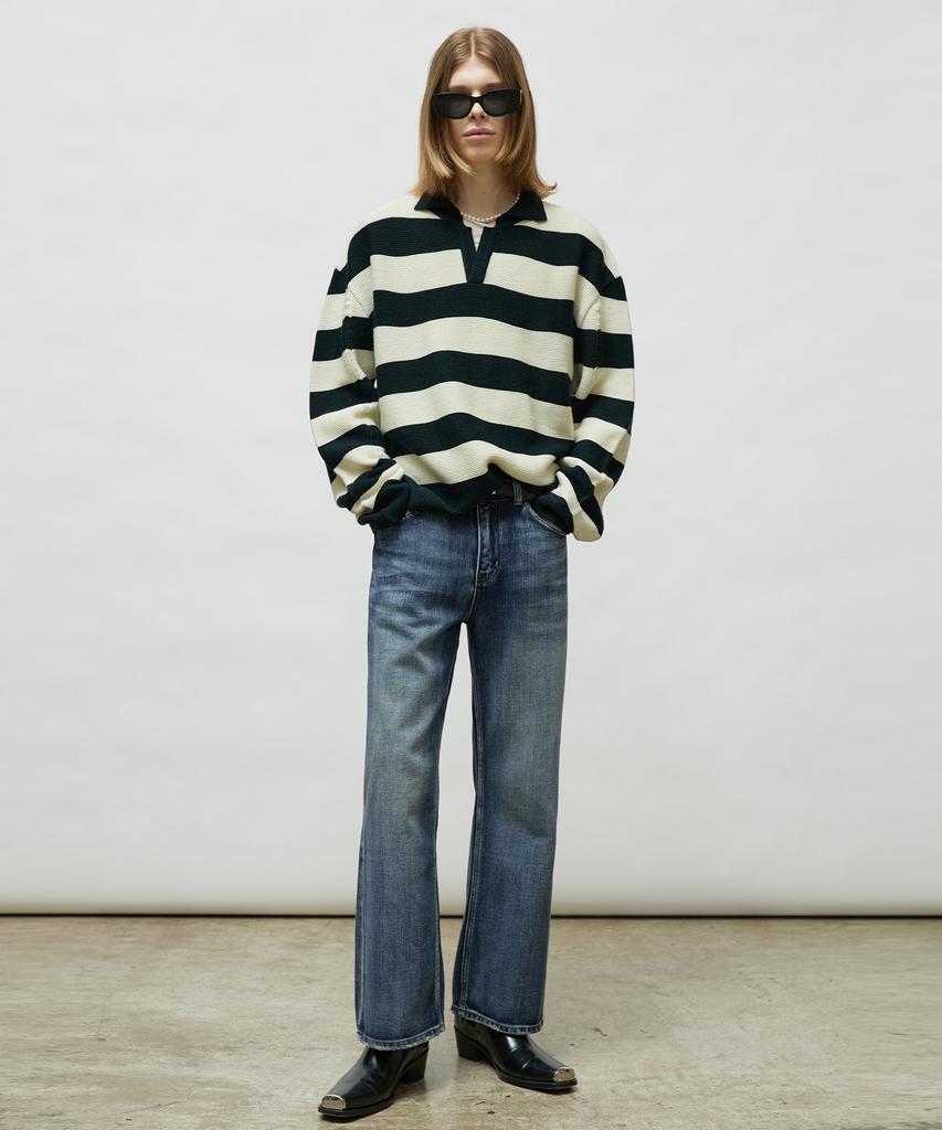 LMOOD Preppy Striped Pullover Knit Deep Green