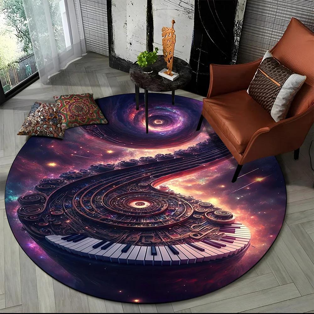3D Musikalische Note Klavier Kunst Runder Teppich für Wohnzimmer Schlafzimmer Kinder Spielzimmer Stuhl Dekoration, Haustier Bereich Teppich Rutschfeste Bodenmatte