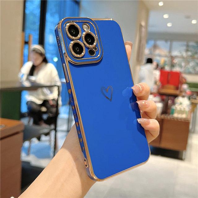 Soft Electroplated Love Heart Phone Case For Iphone 13 Pro Max 12 11 Xs Max X Xr 7 8 Plus 12 Pro Camera Protection Plating Cover