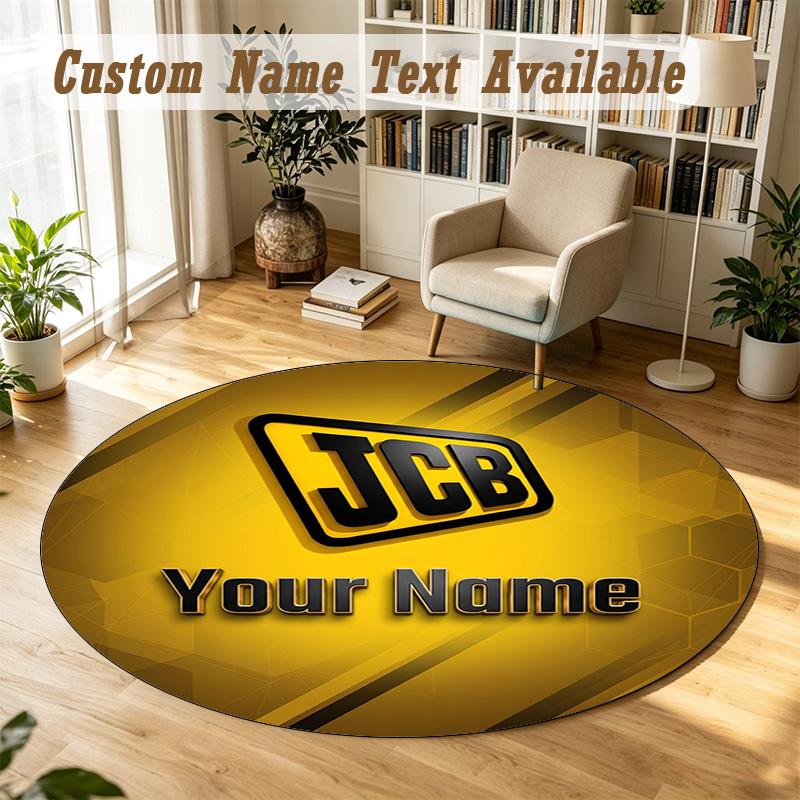 Round Rug Custom NameJCB Pattern Non Slip Carpet Home Floor Decor