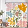 Boho Blumen Duschvorhang Abstrakte Blume Pflanze Bohmische Badezimmer Deko Ästhetisch Polyester Badevorhang mit Haken