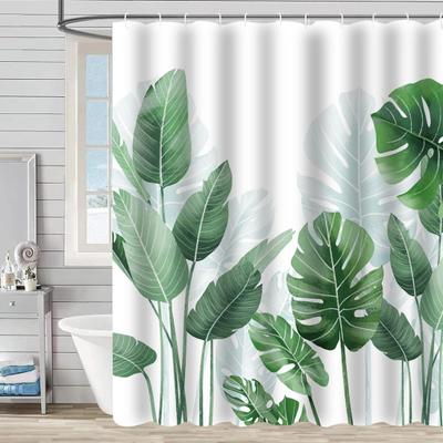 Waterproof Shower Curtain with Hooks Exquisite Pattern Quick-drying Plants Print Shower Curtain Decoration Bathroom Supplies