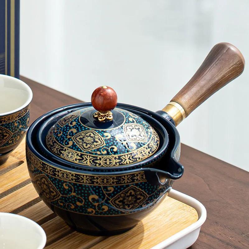 Cafetera Giratoria 360° Set Portátil de Vajilla de Té Taza de Té de Cerámica Tetera Infusor para Té Puer Chino Gongfu Vajilla de Exterior