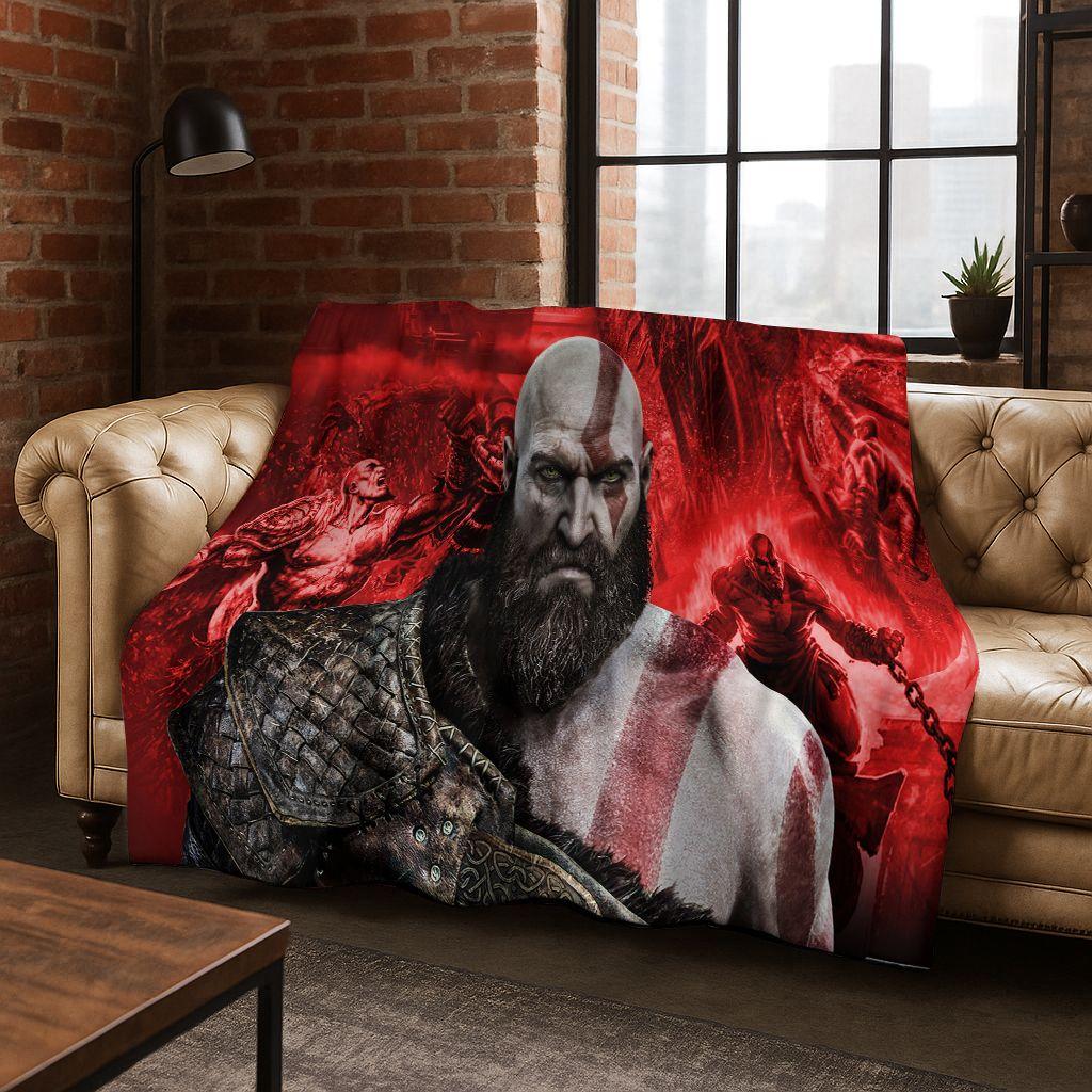 3A Classics God of War Kratos Spel Gamer Flanellen Deken, Warm en Gezellig Zacht Plaid voor Huis Slaapkamer Bed Bank Kinder Cadeau