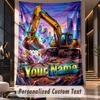 Bouwvoertuigen (1) Thema Aangepast Wandkleed Gepersonaliseerd Aangepaste Naam Tekst Wandkleed Home Decor Achtergronddoek