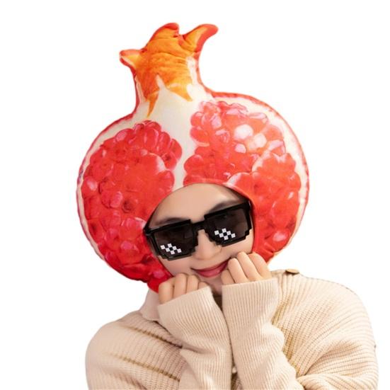 Photo Hood Bright Colorful Fruit Food Shape Soft Plush Headgear Face Opening Feature Internet Celebrity Costume Party Prop