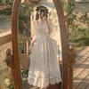 Robe de soirée en dentelle pour femmes, douce et élégante, une pièce, style coréen Kawaii, manches courtes, col carré, été, 2023