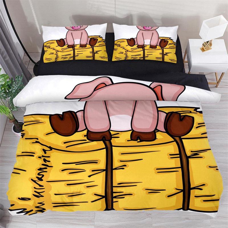 Pig Duvet Cover Kawaii Animals Bedding Set King Microfiber Farmhouse Wildlife Theme Comforter Cover Pillowcases Cartoon Lovely
