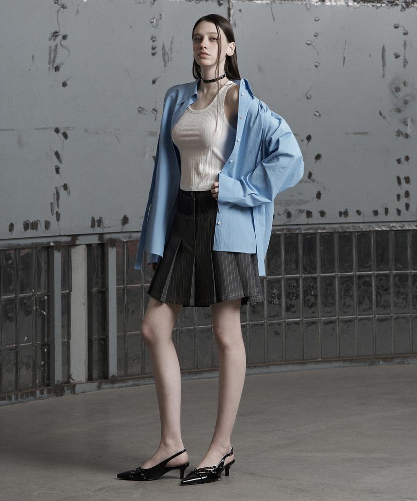 Jenyujeu Swifts Asymmetrical Pleated Skirt - Gray Stripe