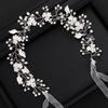 Trendy Handmade Wedding Hair Jewellery Leaf Flower Silver Color Pearl Crystal Headband Bridal Headdress Princess Party Headwear