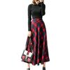 Belle Cie Check Koreaanse Lange Rok, Lang, Uitlopend, Warm, Stijl, Rok, Pluizig, Herfst/Winter (ST/Nr.. 27540) (XL, Rood)