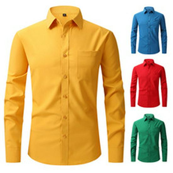 Top-Selling Men's Four-Sided Stretch Anti-Wrinkle Solid White Long-Sleeved Shirt for Business Casual Wear