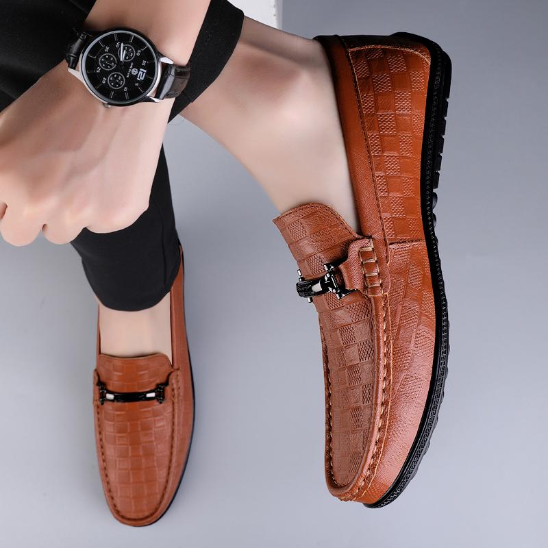 Fashion 2025 High Quality Men's Comfortable Top Layer Cowhide Soft Soled Bean Shoes, Fashionable Outdoor Men's Spring New Casual Loafers