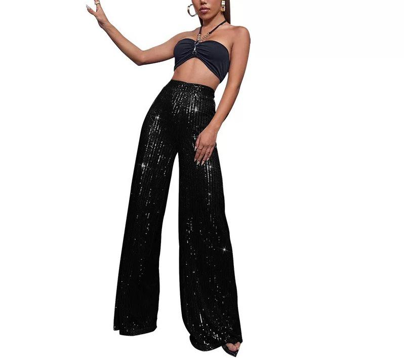 2025 Trendy Pearl Sequin Wide-Leg Women's Floor-Length Pants