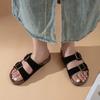 Women's Shoes 2024 Hot Selling Open Toe Women's Flat Shoes Fashion Solid Color Low Heel Suede Buckle Women's Roman Slippers