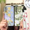 Durable Ring Phone Case For Tecno Camon17P Phone Holder Silicone Waterproof Dirt-resistant Flower Oil Painting Lanyard