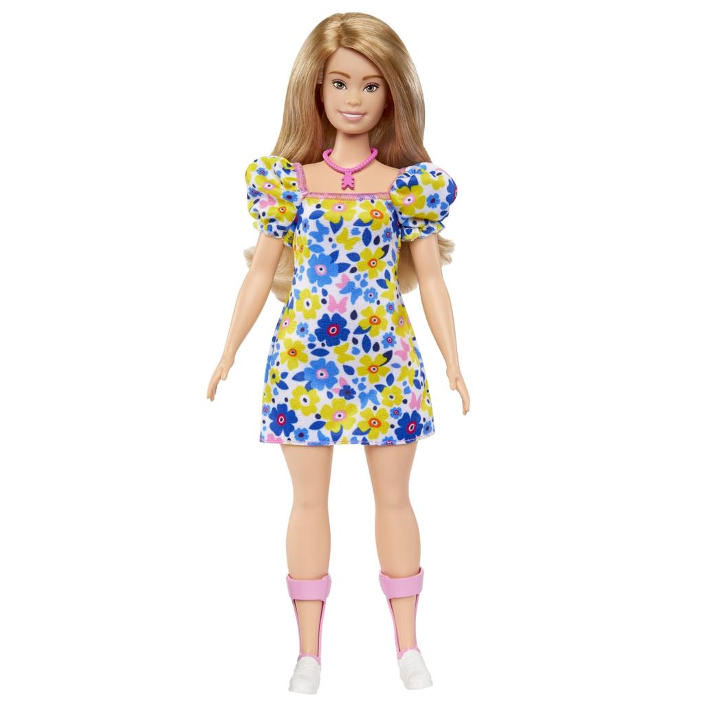 Barbie Fashionista Yellow Blue Floral Doll 3 and HJT05 Dress-Up (Ages Up)
