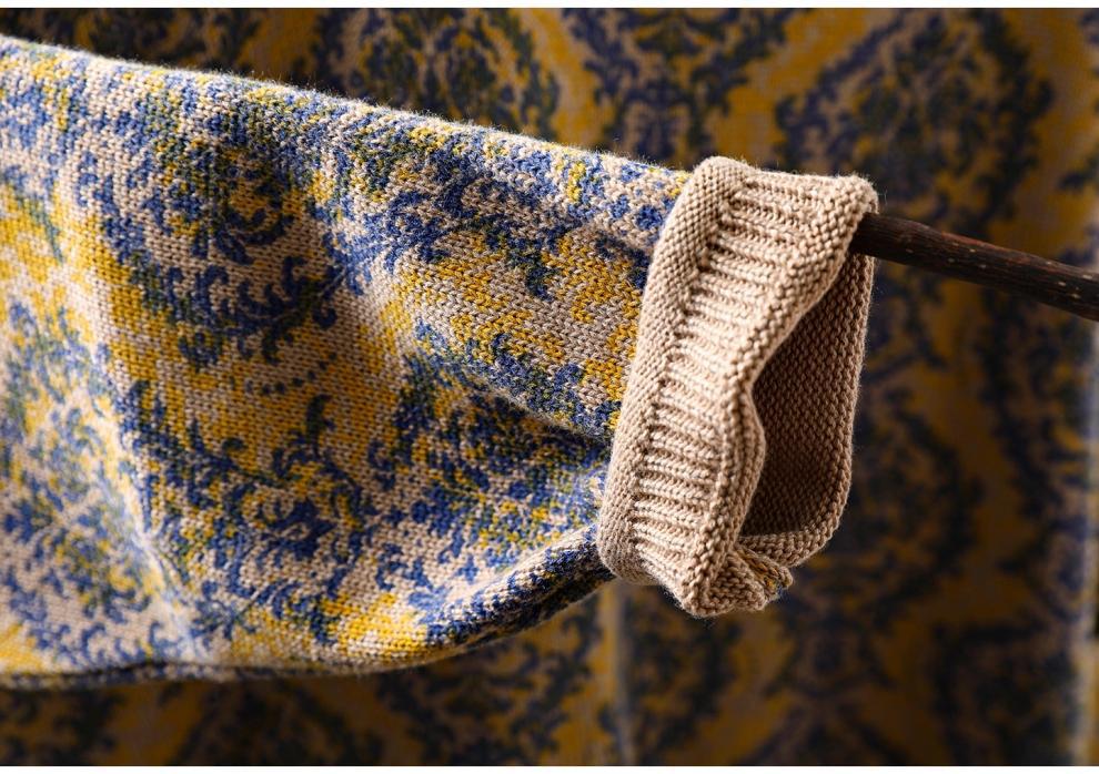 Vintage Ethnic Print Women's Half High Collar Plus Size Loose Knit Sweater for Autumn/Winter