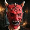 Comfortable Horror Props for Adults Red Devil Masque, Scary Demon Full Face Masque with Reusable Events Horn, Adult Latex Cosplay Costume Halloween,