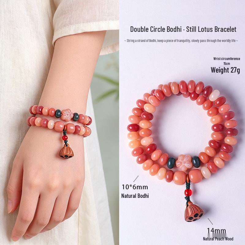 Cream Topaz Bodhi Root Bracelet: Unisex Double-Circle Buddhist Beads with Abacus and Lotus Motifs