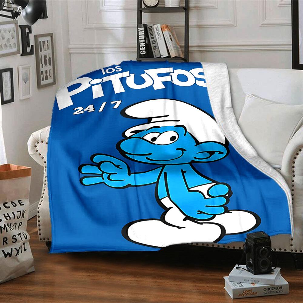 1pc Smurfs Adventure Flannel Blanket for Super Soft Cute Comfort Blanket for Travel Bedding Couch Sofa Blanket Y72336