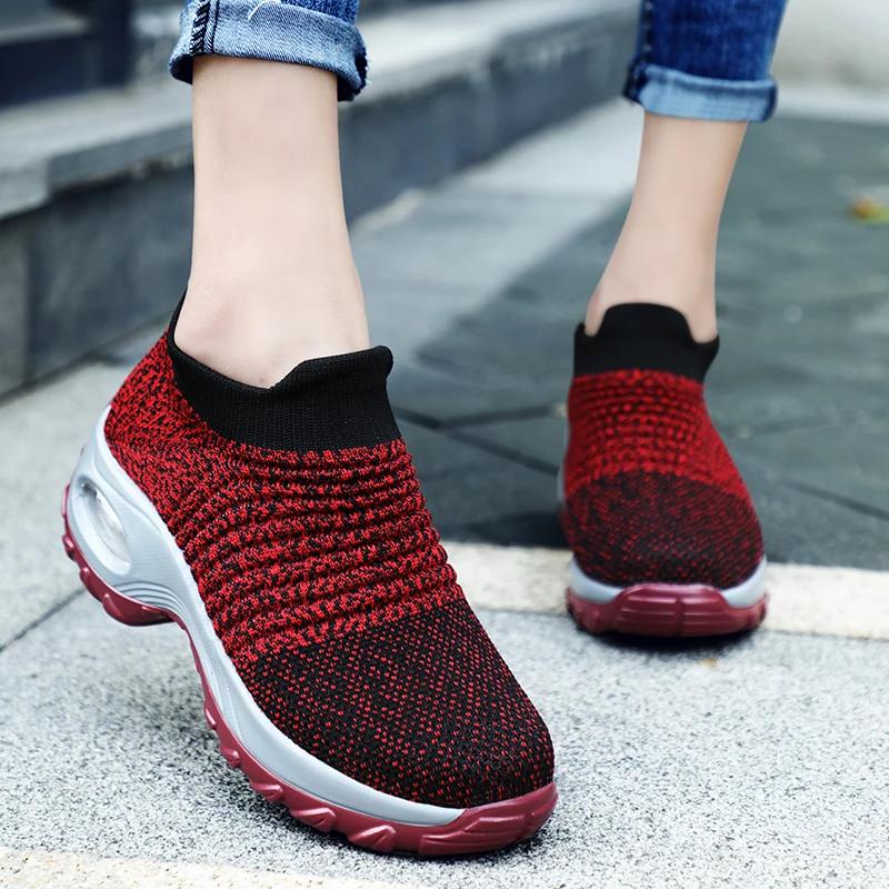 Ladies Sneakers  Casual Shoes Mesh Round Shap Air Cushion Color Matching Breathable Non Slip Women Flat  Large Size 44