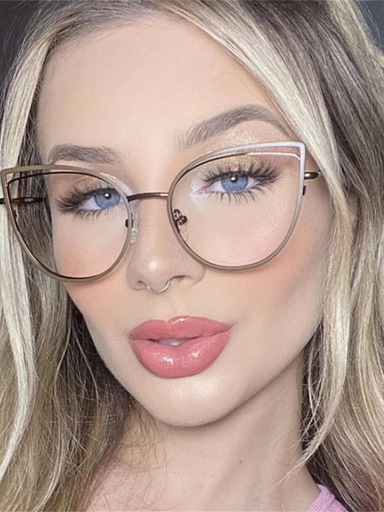 Luxury Metal Women Cat Eye Optical Glasses Frame for Women Clear Fashion Transparent Fashion Computer Hollow Eyeglasses