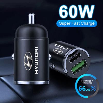 1Pcs Car Charger USB Type-C Fast Charging Adapter Car Accessories For Hyundai Santa Fe Sonata Solaris Azera Creta I30 Ix25 IX35 Tucson
