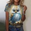 T-shirt Femme Été Mode Dessin Animé Hibou Imprimé 3D Streetwear Décontracté Y2k Manches Courtes T-shirt Col O T-shirts Amples Hauts Vêtements