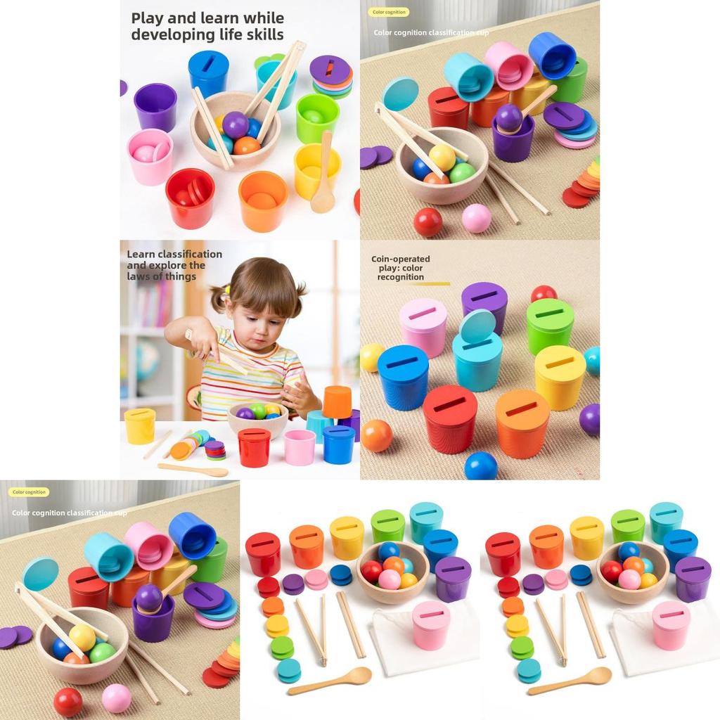 Wooden Color Recognition Sorting Cups For Early Learning And Kids Educational Toy