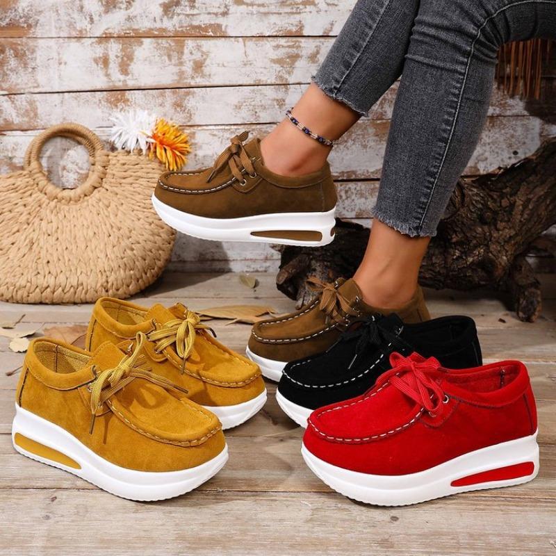 Womens Platform Shoes Fashion Casual Sneakers Lace Up Thick Soled Single Shoes Women Loafers Suede Vulcanize Shoes Zapatos Mujer