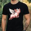 T-Shirt Men Flying Pig Motif Cotton Size XS To 5XL