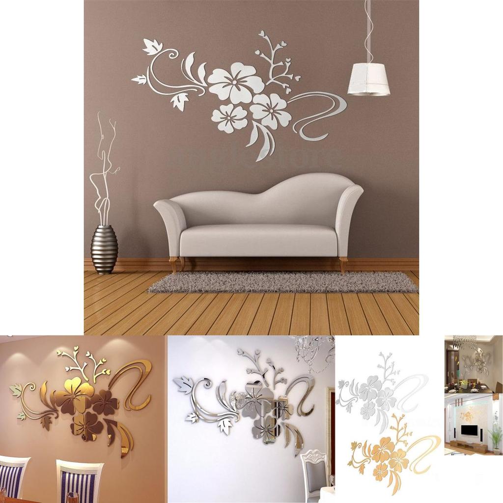 Elegant 3d Mirror Flower Art Wall Sticker Acrylic Mural Decal For Home Room Decor