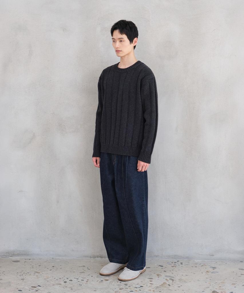 HORLISUN Meadow Wide Rib Crewneck Knit Melange Charcoal
