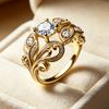 Elegant Bohemian Floral Wreath Ring, Princess Romantic Wedding Exquisite Jewelry, Anniversary Gift, Copper Plated KC Gold Inlaid Cubic Zirconia