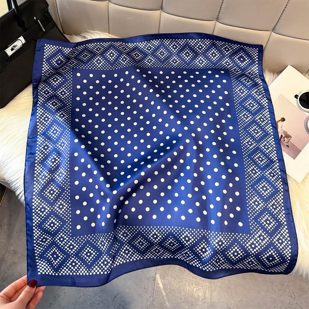 New Fashion Commuter Small Silk Scarf 71cm Square Scarf Geometric Polka Dot Printing Silk Scarf Imitation Women's Imitation Silk Binding Scarf
