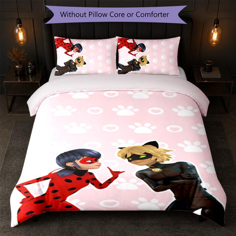 Miraculous Ladybug Print 3Pcs Duvet Cover Set 1 Duvet Cover and 2 Pillowcases Soft Bed Linen For Household Bedroom