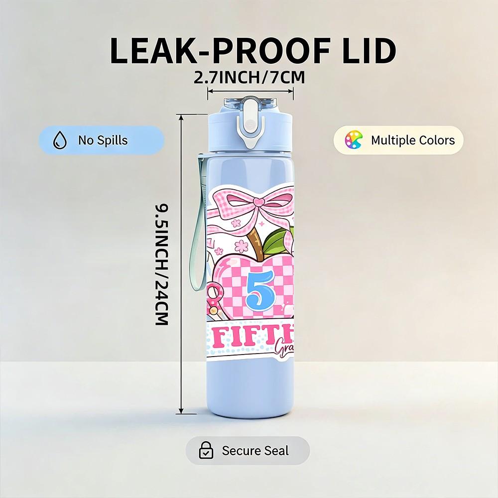 1PC Cute Number Five Birthday Art 750ml Color Plastic Sports Water Bottle Leakproof Flip Straw Lid Suitable for Sports Office Home Use