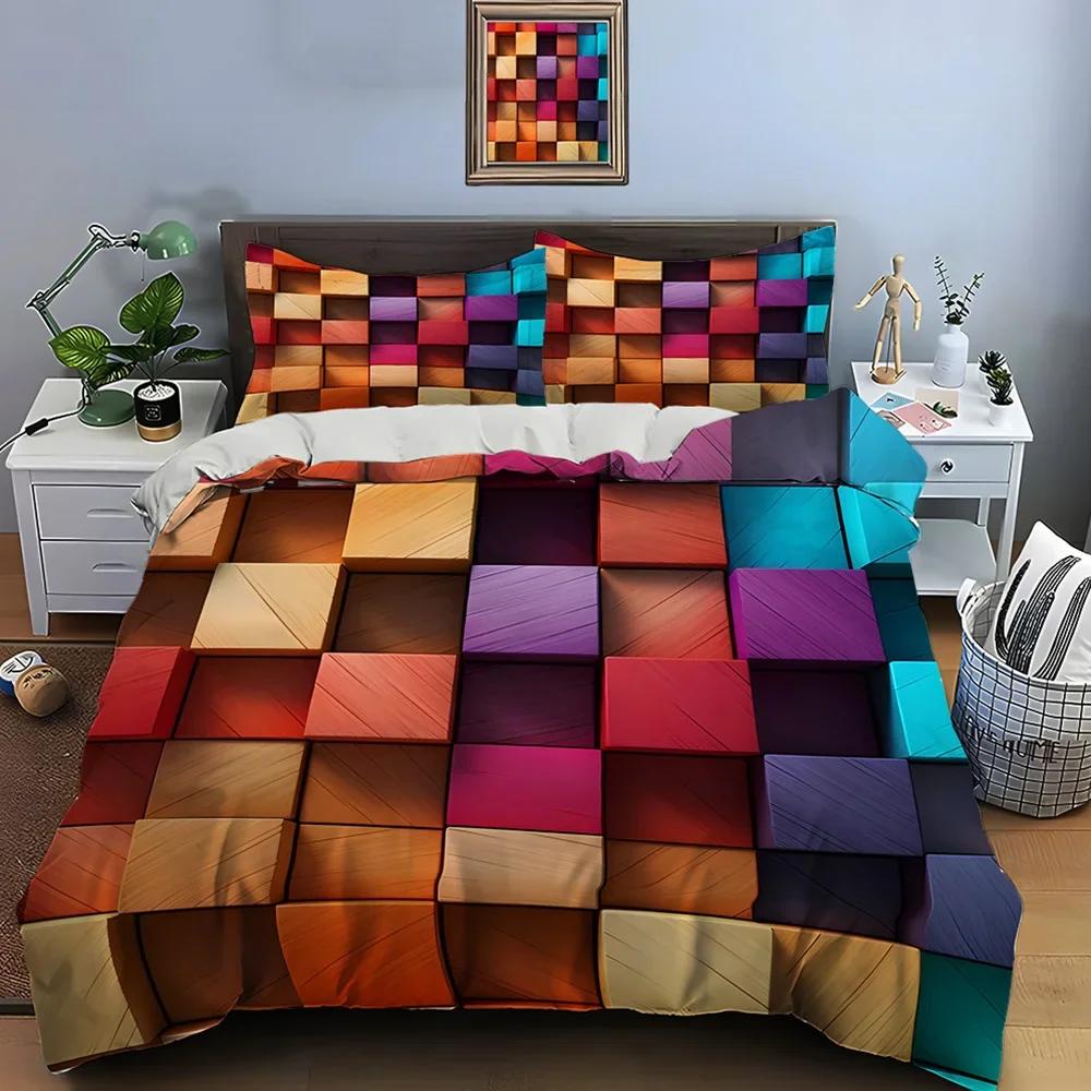 3D Honeycomb Square Gradient Color Print Bedding Set Duvet Cover 1 Duvet Cover 2 Pillowcases Adult And Kids Bedding Set Luxury