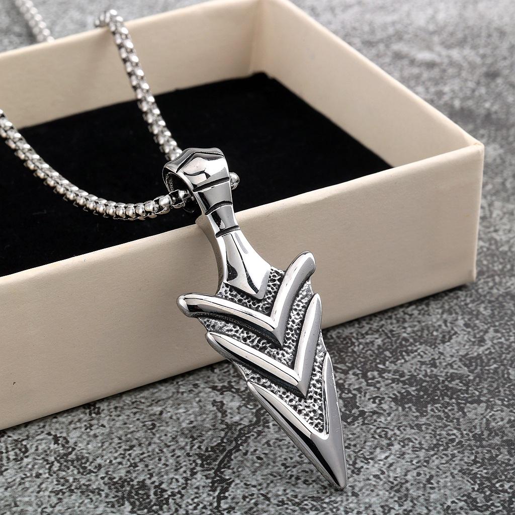 Collier pendentif flèche 3D double face en acier inoxydable vintage poli unisexe