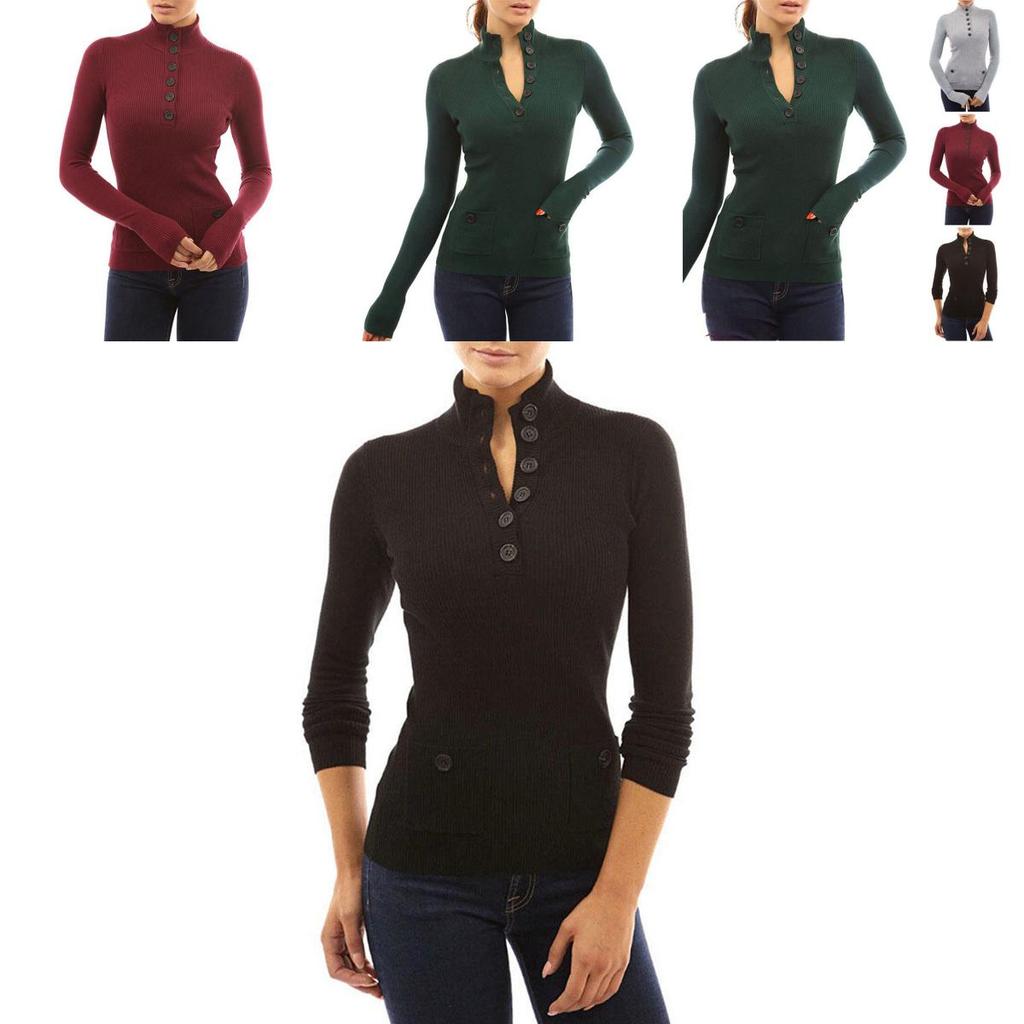 Hauts Décontractés Ajustés à Manches Longues et Col Roulé pour Femmes, Pulls en Maille, T-shirts Boutonnés, Chemisiers en Tissus de Qualité Supérieure pour un Confort Tout au Long de la Journée