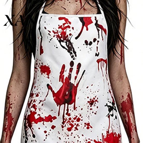 Breathable Horror Cosplay for Girls Halloween Blood Print Costume Women, Scary Apron, Hooded Elastic Polyester Themed Apparel Cloak, Stockings Outfits
